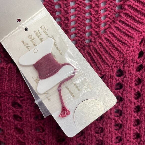 Minnie Rose Sweater Womens Medium Red Open Knit Ruffles Long Sleeve Cotton - Picture 5 of 12